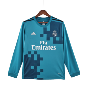 Camisa Retrô Real Madrid II Away 2017/18 Manga Longa Masculino Azul