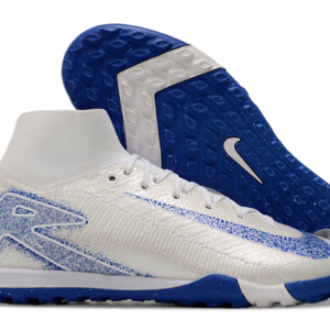 Chuteira Society Nike Air Zoom Mercurial Superfly 10 Elite TF - Branca e Azul