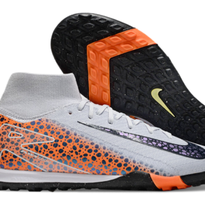 Chuteira Society Nike Air Zoom Mercurial Superfly 10 Elite TF - Cinza e Laranja