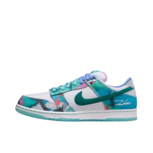 Tênis Futura Laboratories x Nike SB Dunk Low "White and Geode Teal"