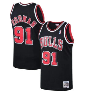 Regata NBA Chicago Bulls Retrô 1997 - 1998 Mitchell & Ness Authentic Rodman 91 - Preta