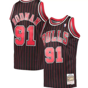 Regata NBA Chicago Bulls Retrô 1997 - 1998 Mitchell & Ness Authentic Rodman 91 - Preta e Vermelha
